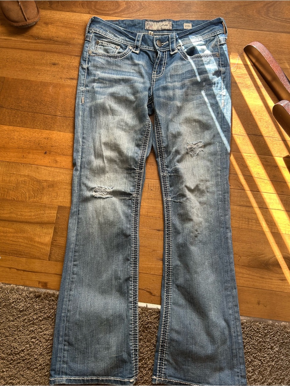 BKE Light Blue Distressed Flare Jeans